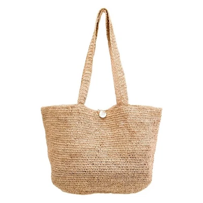Bolsa tote Annabel Ingall Austrália bege bronzeada ráfia praia ombro capiz botão concha - Imagem 1 de 4