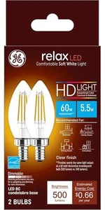 GE Relax LED Light Bulbs, 60 Watt, Soft White, Decorative Bulbs, Clear (8 Bulbs) - Picture 1 of 12