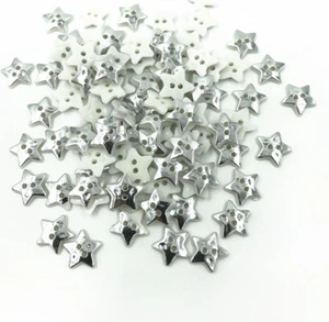 200pcs Resin Silver Star Sewing Buttons scrapbooking decoration Handicrafts 13mm - Picture 1 of 3