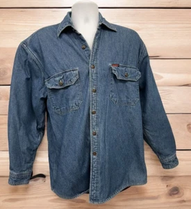Mens Medium Wolverine Plaid Fleece Lined Blue Jean Denim Shirt Jacket Flannel - Picture 1 of 9