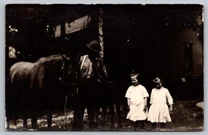Postcard: Portrait of Man with Horse, Foal & Two Children, RPPC, Posted in 1913 - Picture 1 of 2