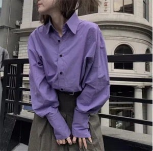 Korean Women simple Loose Casual Button Shirt Tops Long sleeved Blouse - Picture 1 of 13