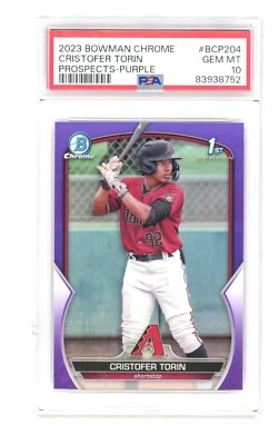 2023 Bowman Chrome CRISTOFER TORIN 1st Purple Refractor RC #d/250 PSA 10 - Image 1 of 2