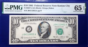 1985 $10 Federal Reserve Note Fr-2027-J Kansas City PMG65 Gem EPQ - Picture 1 of 4