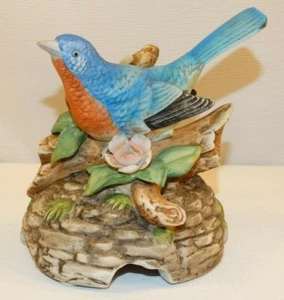VINTAGE ANDREA BY SADEK MUSIC BOX BLUE BIRD PINK FLOWERS PLAYS LOVE STORY - Picture 1 of 7