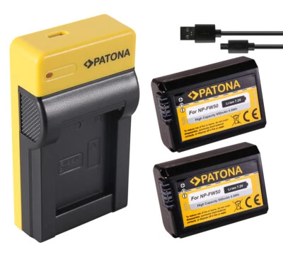 PATONA 2x Akku + USB-Ladegerät für Sony Alpha 6000, 6100, 6300, 6400, 6500 - NP-FW50