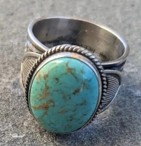 NA Sunshine Reeves Navajo Sterling Silver Turquoise LARGE Mens Ring Size 14 