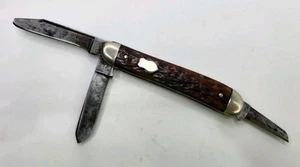 Vintage Remington UMC R100B Jigged Bone Pocket Knife Stockman 3 Blades w/ Punch - Picture 1 of 15
