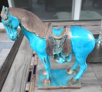 Chinese Tang Dynasty Style Statue of Horse Terracotta Turquoise Glaze - Image 1 of 4