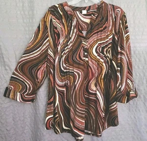 Camisa Cocomo Para Mujer 3X Marrón Negro Pintuck 3/4 Rollo Tab Blusa Plisada Talla Grande - Imagen 1 de 8