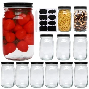 32 OZ Glass Jars with Lids Set of 12,Clear Wide Mouth 1000ML Glass Mason Jar ... - Picture 1 of 7