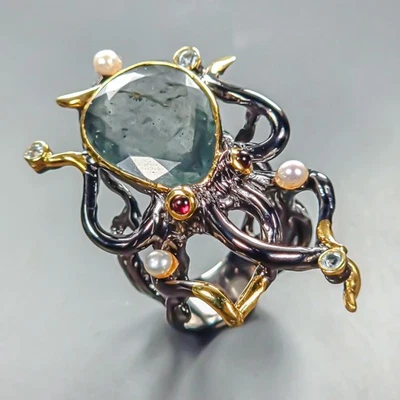 Anillo Aguamarina Natural 18 quilates Bellas Artes Plata de Ley 925 Talla 8/R448088 Foto 1 de 4