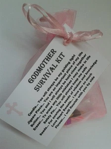 Godmother Survival Kit Novelty KEEPSAKE THANK YOU Gift Christening Godparents - Picture 1 of 2