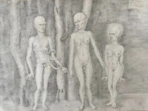 Orestes Larios. Silberspitze auf Karton. Ohne Titel, 1985. Original signiert. - Bild 1 von 12