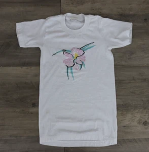 VINTAGE Girls Youth Size 10/12 Crew Neck Pullover T-Shirt White Floral - Picture 1 of 5