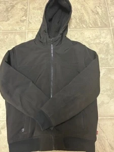Levis Hooded Softshell Jacket Mens Medium Black Full Zip Fleece Lined pockets - Picture 1 of 16