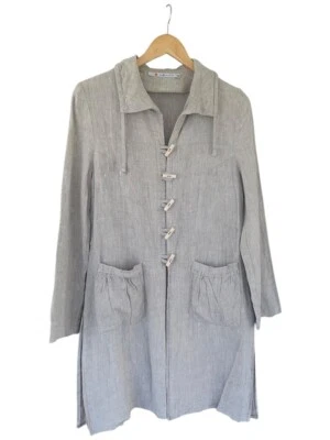 Lenta 100% Flax Linen Jacket Sz 6 Small Tan Minimalist Boho Shacket Long Duster - Image 1 of 4