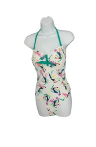 M&S COLLECTION TOUCAN PRINT BANDEAU WHITE MIX SWIMSUIT - Picture 1 of 5