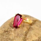 Natural Pink Tourmaline Coffin Shape Gemstone 18k Gold Plated 925 Silver Ring