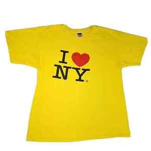 Vintage I Love New York NY Yellow Red T Shirt Mens L Single Stitch Short Sleeve