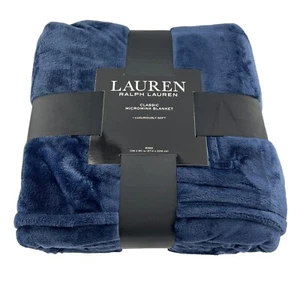 Ralph Lauren Classic Navy Blue Micromink Plush Blanket LRL Logo King Bed New - Picture 1 of 10