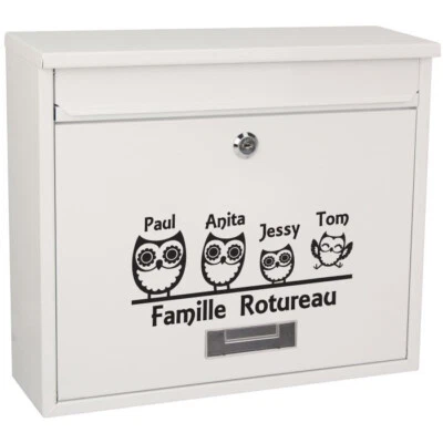 Sticker Boite aux Lettres Personnalisé -- Modèle Famille Hiboux --