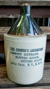 Antique Chr. Hansen's Laboratory Inc Advertising Stoneware Jug Little Falls NY - Picture 1 of 11