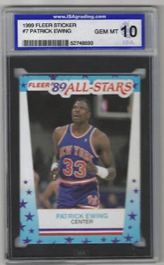 1989-90 Fleer Sticker Patrick Ewing HOF # 7 Graded ISA 10 Knicks gem mint - Picture 1 of 2