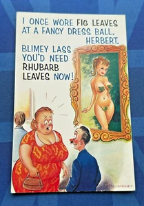Bamforth Comic Postkarte 60er Jahre Akt große Brüste Kunst Figur Rhabarber Blätter BBW Nr 2184 - Bild 1 von 2