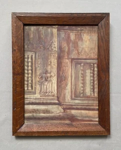 Temple Khmer, Cambodge, Esquisse sur panneau, Tableau, Peinture, Début XXe - Imagen 1 de 3
