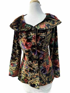 Vtg Rumours Black Velvet Floral Blazer Colorful Metallic Paisley Sz M 80s - Picture 1 of 7