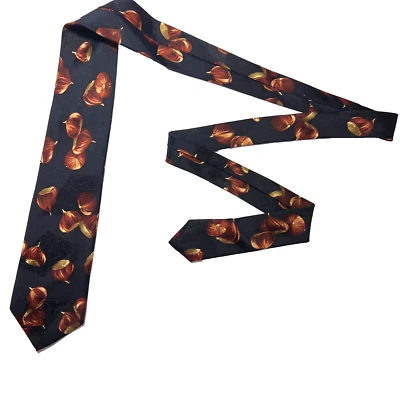 Hugo Boss Vintage Tie Men's Black Floral 100% Silk Necktie Handmade In Italy - Image 1 of 4