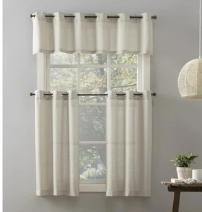 2 MAINSTAY ELEVATED SOLID 3 PIECE KITCHEN SMALL WINDOW CURTAIN SETS BEIGE Cream - Picture 1 of 5