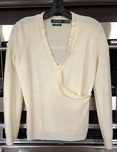 Ralph Lauren 100% Cachemira Fina Marfil Suéter Envolvente Camisa Top Calce Ajustado PS - Imagen 1 de 2