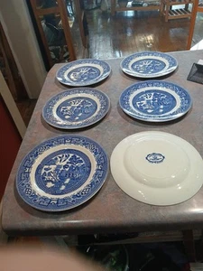 Set Of 6 Swinnertons OLD WILLOW 8in Plates Staffordshire ENGLAND - Picture 1 of 9