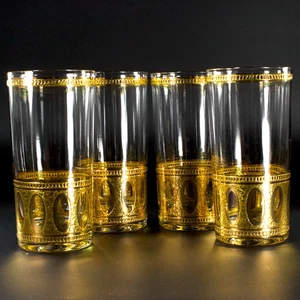 Culver Ltd. Antigua 22k Gold Collins Highball Tumblers Glasses Vintage MCM Swank - Picture 1 of 15
