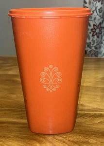 VINTAGE Tupperware ORANGE Tall Snack Canister 1222 & Matching Servalier Seal - Picture 1 of 13