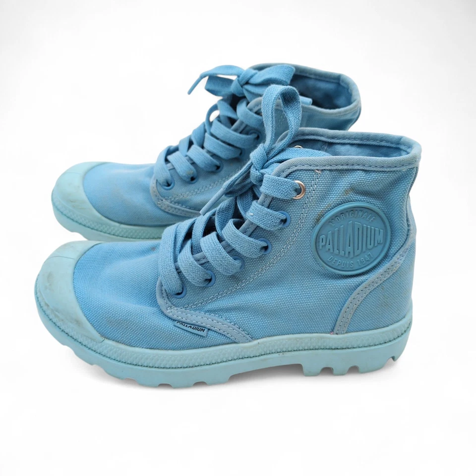 Botas de lona Palladium Pampa Hi Varsity azules para mujer 5/jóvenes 3,5 con cordones retro Foto 1 de 4