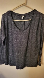 A New Day Womens Top Size L Gray Marled L sleeve Sweater Light Weight V Neck... - Picture 1 of 12