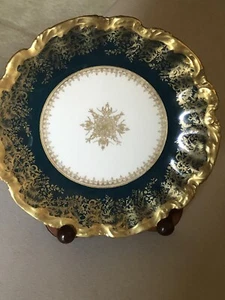 VTG HAVILAND LIMOGES LB&S PLATE TEAL GOLD GILDING SCALLOPED EDGE 8,5” - Picture 1 of 8