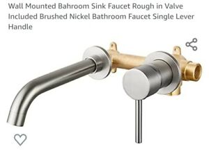 Wall Mounted Bathroom Sink Faucet Rough in Valve Included (Brushed Nickel)