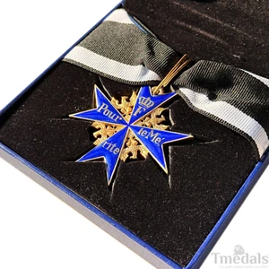 German WW1 Order of Blue Max Pour Le Mérite Medal - 100% Silver!! Museum Replica - Picture 1 of 7