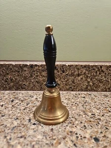 Brass Bell Teachers Handheld School Turned Wooden Handle Vintage - Picture 1 of 8