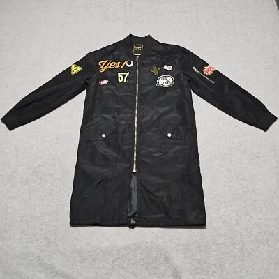 Abrigo de aviador JUNG MU RYU para mujer mediano negro chaqueta a prueba de viento parches largo Foto 1 de 4