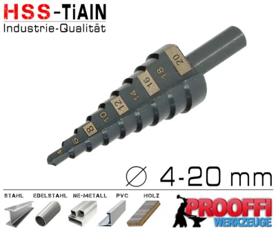 RICHMANN HSS TiALN Stufenbohrer Konus Kegel Schäl Bohrer Metall Fräser Ø 4 - 20mm C9261