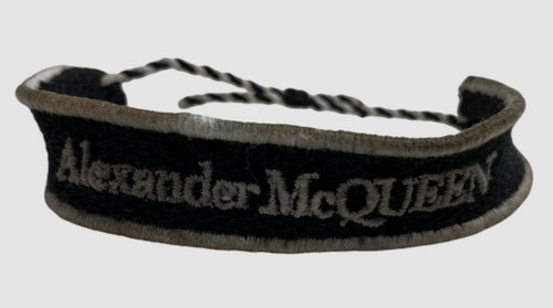 Alexander McQueen Bracciale Uomo Nero Logo Ricamato Tessuto Taglia Unica