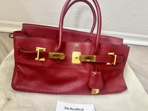 Hermes Red Birkin 42 Shoulder Bag Clemence Jean Paul Gaultier Gold Hardware - Picture 1 of 16