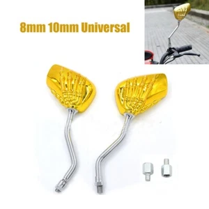 Universal Motorcycle 8mm 10mm Skull Hand Side Rearview Mirrors For Honda Suzuki - Picture 1 of 9