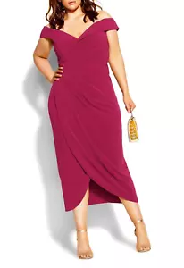 NEW City Chic Ladies Magneta Off Shoulder Ripple Love Dress Plus Size XS 14 #P63 - Picture 1 of 13