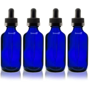 4 -- 2oz Blue Glass Bottles with Glass Eye Dropper Dispenser for Essential Oils - Picture 1 of 5